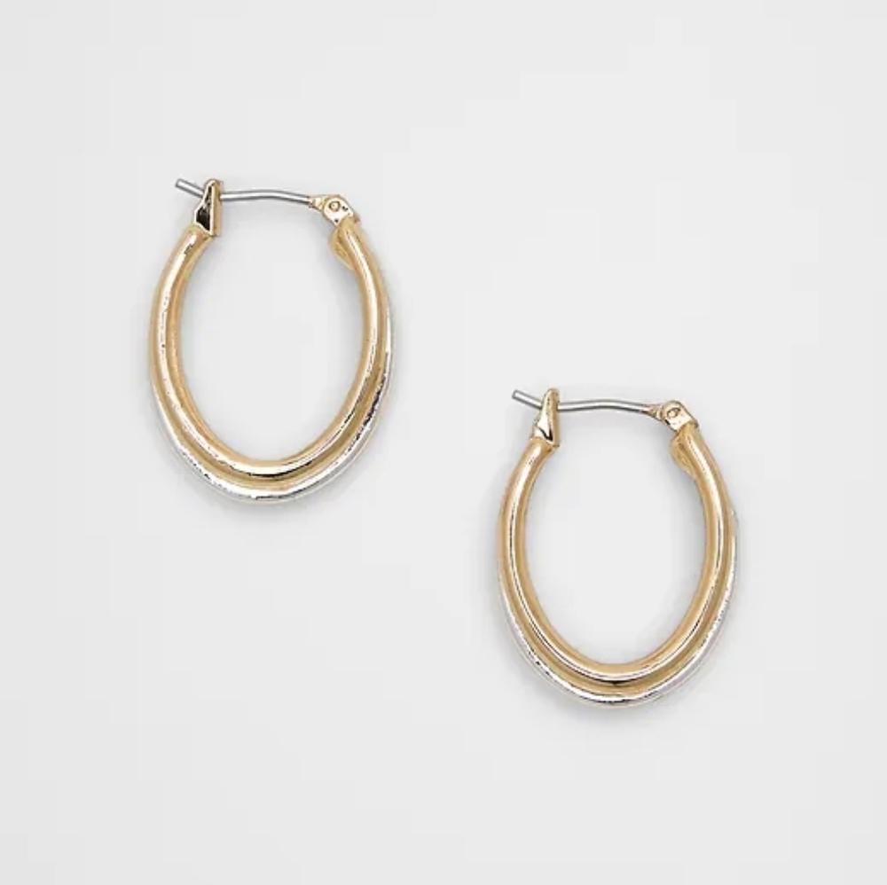 NWT Silver/ Gold Mixed Metal Huggie Earrings One Size By Banana Republic Factory